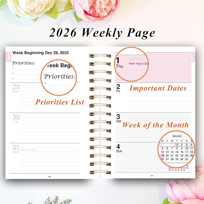 Planner 2026 January to December, 5.5" x 8.5" Daily Weekly and Monthly Calendar Planner for Productivity, Goal Setting & Time Management, Organizer for Work, School & Life - Black Hard Cover