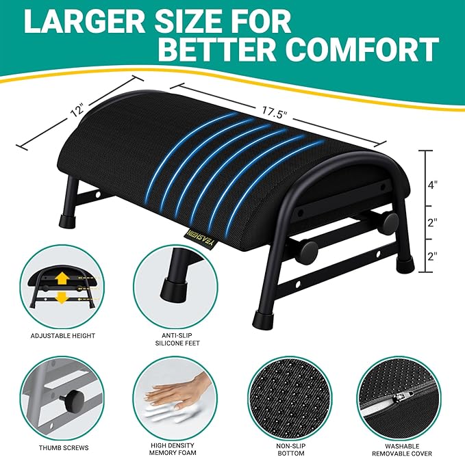 Foot Rest for Under Desk at Work, Adjustable Height Office Footrest for Leg Support, Memory Foam Foot Stool, Office Desk Accessories