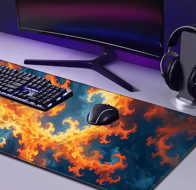 Simplified Marble Patterned Oversized Mouse Pad, Geometric Texture Extended Workstation Desk Pad, Dirt Resistant Laptop Customized Anti Slip Keyboard Mouse Pad 35.4 x 15.7 Inches