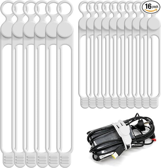 Nearockle Silicone Cable Ties Cord Organizer for Cable Management, 16PCS 4.2" and 7.1" Reusable Cable Organizer Electronic Accessories for Home, Office, Kitchen, School, Travel (White)