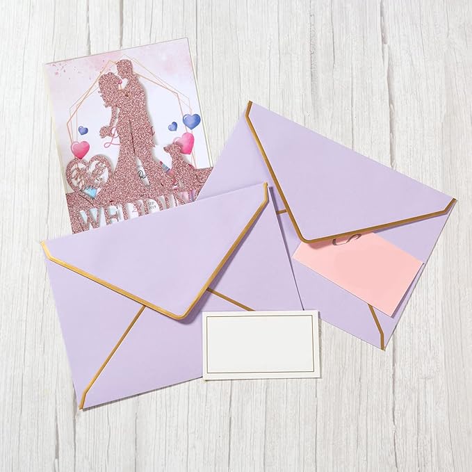 100 Pack A7 Envelopes 5 x 7 Card Envelopes V Flap with Gold Border for Office, Wedding Gift Cards, Invitations, Graduation, Baby Shower, Parties, 5.32 x 7.28 Inches (Violet)