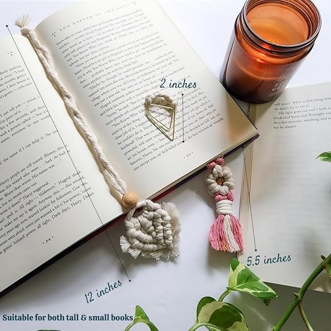 Set of 3 Whimsical Bookmark | Book tabs Classroom Must Haves Crochet Flower Bookmark Paper Clips Bullet Journal Tassels for Bookmarks Cute Things Teacher Must Haves