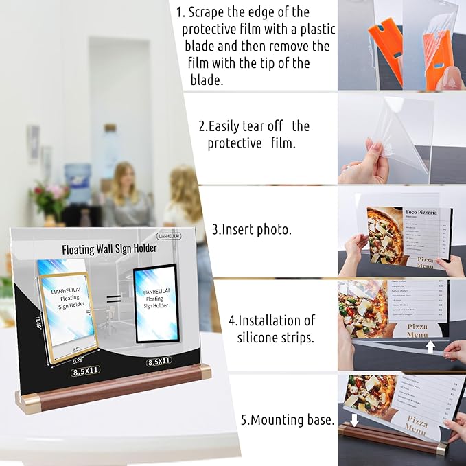 Acrylic Sign Holder 8.5 x 11 with Wood Color Base, 3 Pack Clear Tabletop Double-Sided T Shape Display Sign Frame Horizontal for Store/Coffee Shop/Office/Hotel Business Display Holder