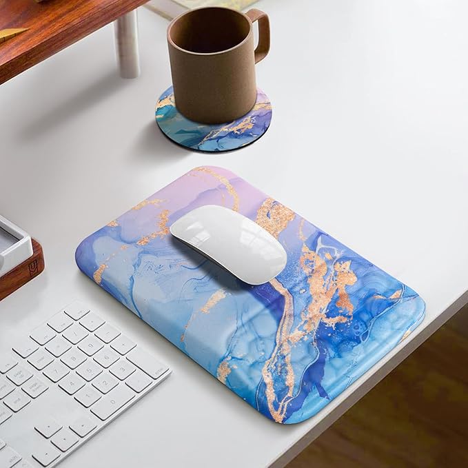 Ospelelf Mouse Pad with Wrist Rest Ergonomic Comfortable Pain Relief Mousepad Wrist Support for Computer Blue Marble