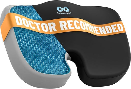 Everlasting Comfort Doctor Recommended Memory Foam Seat Cushion for Office Chairs & Car Seat - Ergonomic Office Desk Accessories for Tailbone Pain Relief, Sciatica & Back Support