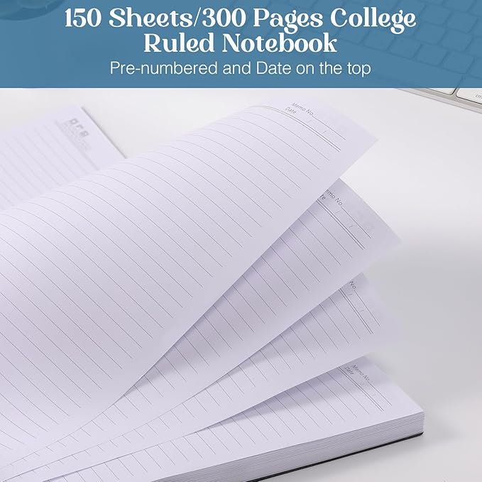 Spiral Notebook, 8.5” x 11” Notebooks for Work, 300 Numbered Pages College Ruled Notebook, Large Notebook for School with 24 Tabs, A4 Notebook Journal for Women Men, Thick Paper, Back Pocket, Green