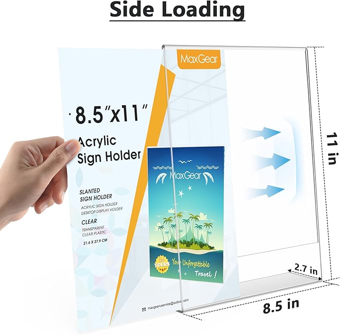 MaxGear Acrylic Sign Holder 8.5 x 11 Inches, Clear Sign Holders Plastic Display Stand Slant Back Countertop Display Picture Frames for Menus, Flyer, Use In Office, Store, 24 Pack