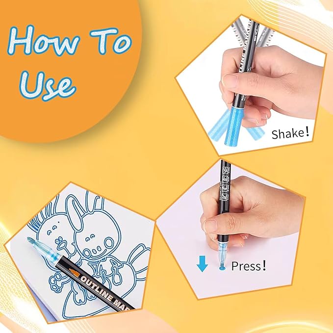 Double Line Outline Markers 24 Colors Super Squiggles Glitter Markers Self Outline Metallic Markers, Doodle Shimmer Markers Drawing Pens for Christmas Greeting Card, Birthday Gift, DIY Art Crafts