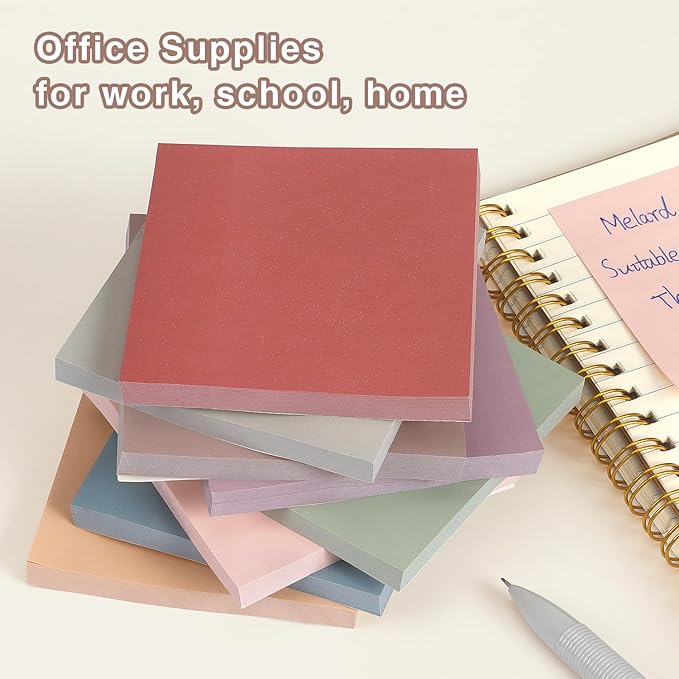 Sticky Notes 3x3 Self-Stick Notes Pads with 8 Morandi Colors, Easy to Post for Office, School, Home, 8 Pads/Pack, 80 Sheets/Pad