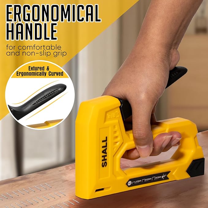 SHALL Light Duty Staple Gun for Wood - Yellow Upholstery Staple Gun with 1600pcs JT21 Staples 1/4, 5/16, 3/8 inch and Staple Remover - Fabric Stapler Gun for Crafts, DIY, Decoration