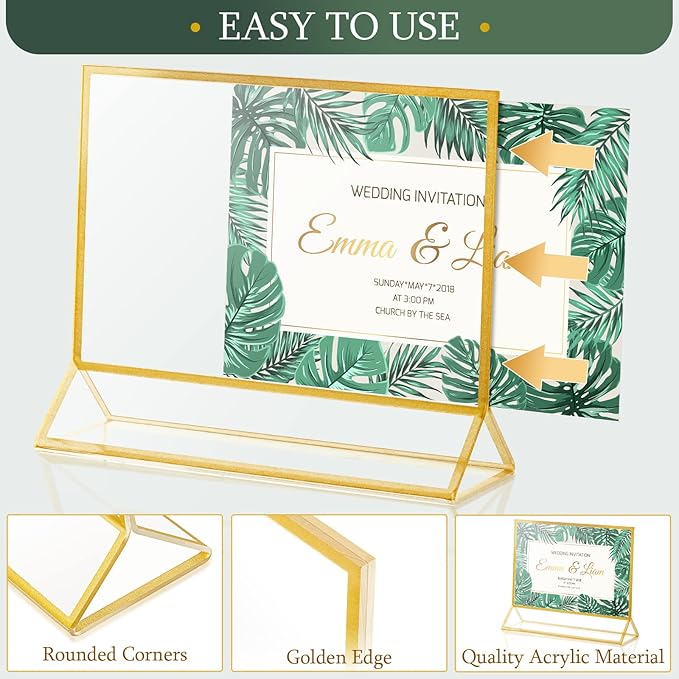 24 Pack Gold Picture Frames 4 x 6 Inch Clear Acrylic Sign Holders Double Sided Display Frames Bulk with Stand 2 mm Gold Border for Table Numbers Wedding Party (Horizontal, Vertical)