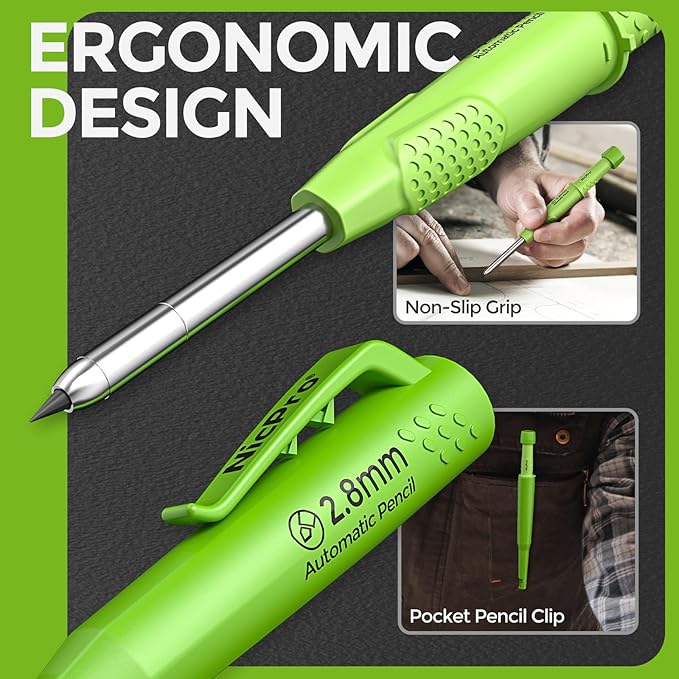 Nicpro 4 Pack CP3000 Carpenter Pencil with Sharpener, Mechanical Pencils Set with 76 Refills, Heavy Duty Construction Pencil, Carpenter Tools for Architect Marking (Red, Black, Yellow, Green)