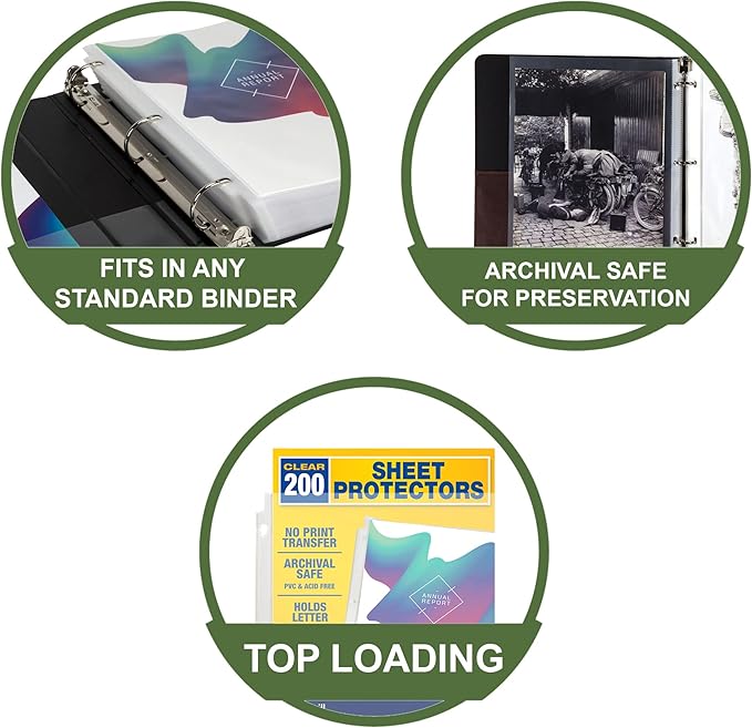 Samsill 200 Pack Sheet Protectors, 8.5x11 Inch Page Protectors for 3 Ring Binder, Standard Weight, Clear Protector, Letter Size, Top Loading, Acid Free