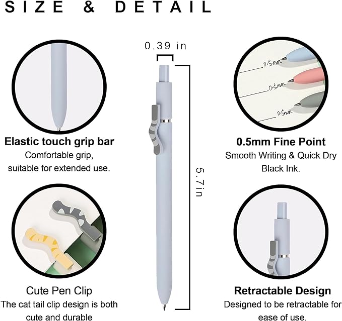 VICO Cute Cat Gel Pens – 4 Pack 0.5mm Fine Point Black Ink, Smooth Quick-Dry Writing Pens for School, Office & Study – Kawaii Aesthetic Stationery Gift