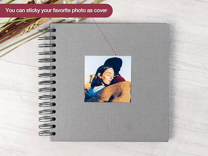 potricher 8 x 8 Inch DIY Scrapbook Photo Album 80 Pages Thick Kraft Blank Gray Paper Memory Book for Wedding and Anniversary Family (Gray, 8 Inch)