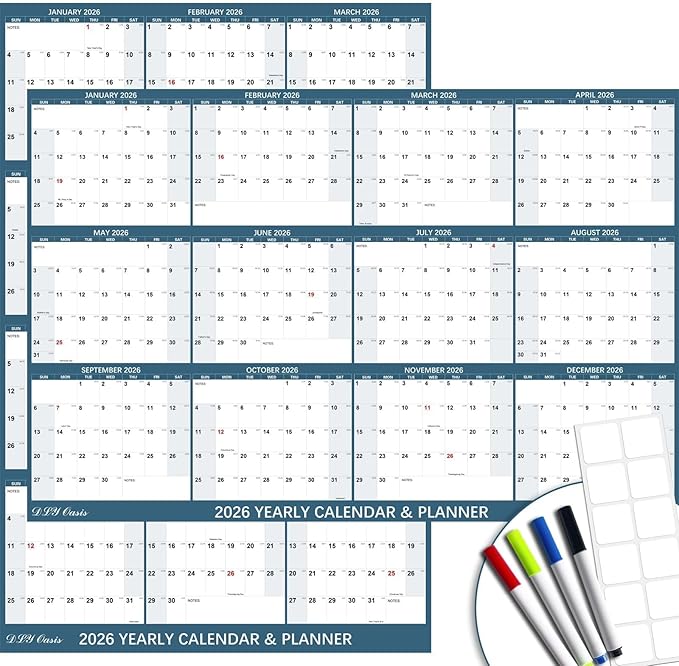 32" x 48" 2026 Wall Calendar, Large Rolled Wet & Dry Erase Wall Calendar 12 Month, Yearly Laminated Wall Calendars, Reversible Annual Planner, Horizontal/Vertical, with Julian Dates