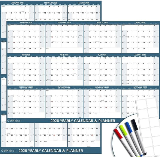 32" x 48" 2026 Wall Calendar, Large Rolled Wet & Dry Erase Wall Calendar 12 Month, Yearly Laminated Wall Calendars, Reversible Annual Planner, Horizontal/Vertical, with Julian Dates