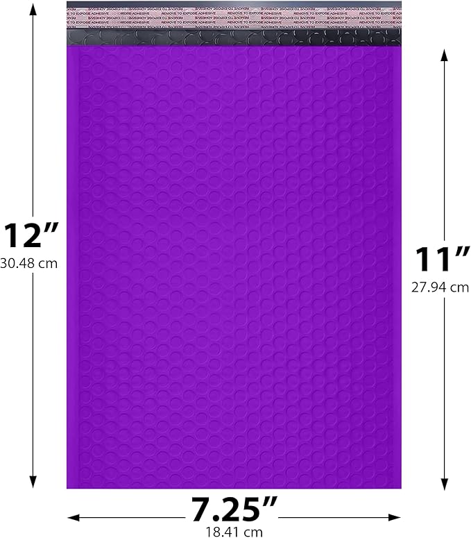 Purple Poly Bubble Mailers 7.25x12 inch #1 | Self Seal Padded Envelopes | Cushioned Bubble Mailer | Usable Size 7.25x11 | WaterProof | Lightweight mailing Shipping Bags | 200 Pack Bulk