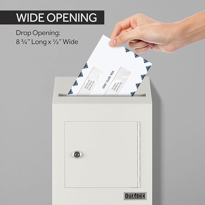 Drop Box Deposit Safe 10 x 4 x 16” Heavy Duty Steel with Slim Profile Wall Mailbox with Wide Deposit Slot for Letters, Documents Checks and Cash for Home, Office & Commercial (W300) (Gray)