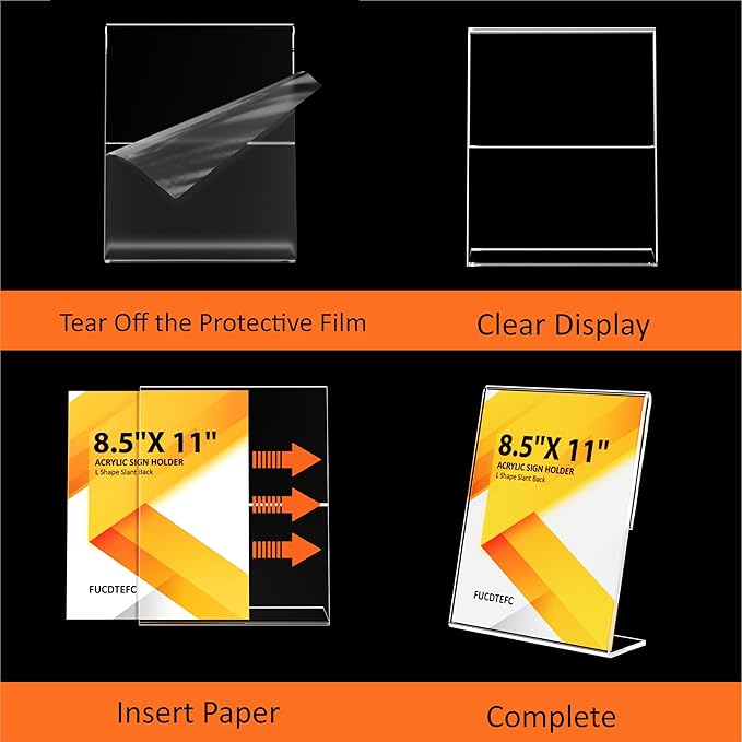 Acrylic Sign Holder 8.5x11 Inches 5 Pack, L Shape Clear Plastic Display Stand, Table Sign Holder Menu Flyer Paper Sign Holders 8.5x11 for Restaurants, School, Office, Store