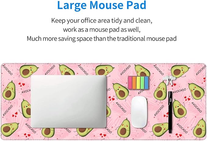 Famame Laptop Mouse Pad Cute Avocado Pink Palm Leaves Desk Mat with Stitched Edges 31.5X 11.8 inch Non-Slip Large Keyboard Rubber Writing Table Mat for Office Home