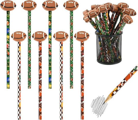 48 Pcs Football Pencils and Erasers for Football Theme Birthday Gifts Assortment Stationery Pencils for Students Office School Classroom Supplies.