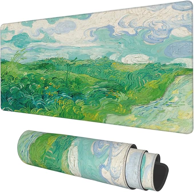 Desk Mat, Field Landscape Oil Painting Extended Gaming Mouse Pad Large, 35.4"x15.7" Big Mouse Pad with Non-Slip Base and Stitched Edge, Long Computer Keyboard Mouse Mat for Home Office Work