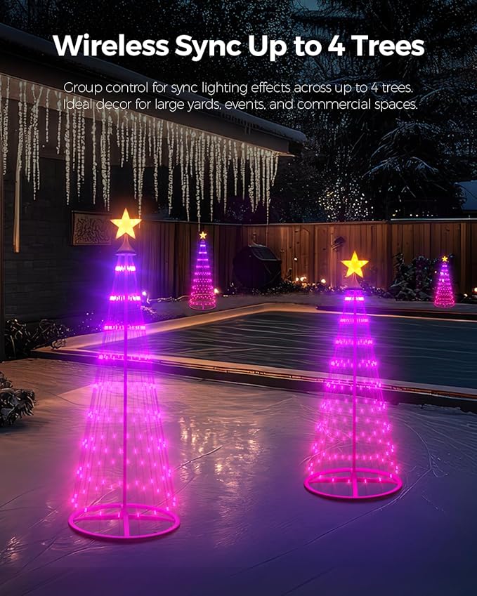 4ft+5ft Smart Outdoor Lighted Christmas Tree Set, 16 Mil Color Changing, Music Sync, Timer, Group Control, RGB Led Christmas Decorations for Indoor Outdoor
