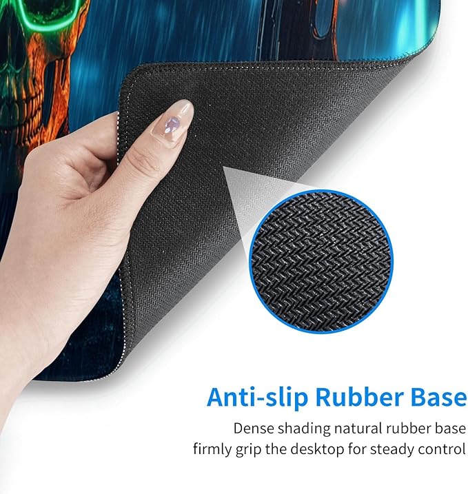 Rain Skull Mouse Pad 31.5 X 11.8 Inch Big Desk Rubber Base Stitched Edges Keyboard Pad XXL Mouse Mat for Home Game and Office