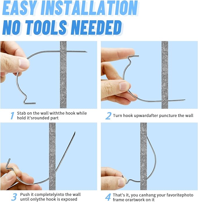 20pcs Black Super Hook Picture Hangers and Office Pack, Drywall Hooks for Hanging Pictures, Wall Hooks, Picture Hangers, Picture Hanging Kit，Hang Art, Clock, Shelves, Mirrors