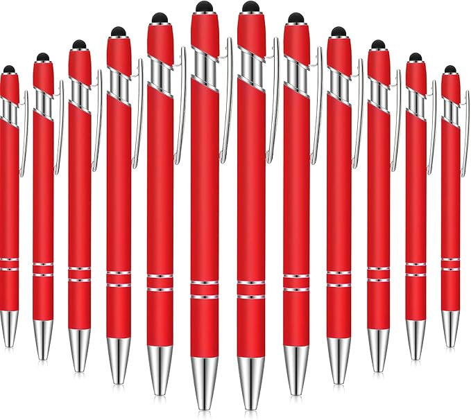 Tenare 12 Pieces 2 in 1 Stylus Metal Ballpoint Pen with Stylus Tip, 1.0 mm Black Ink Ballpoint Pen for Touch Screens(Red)