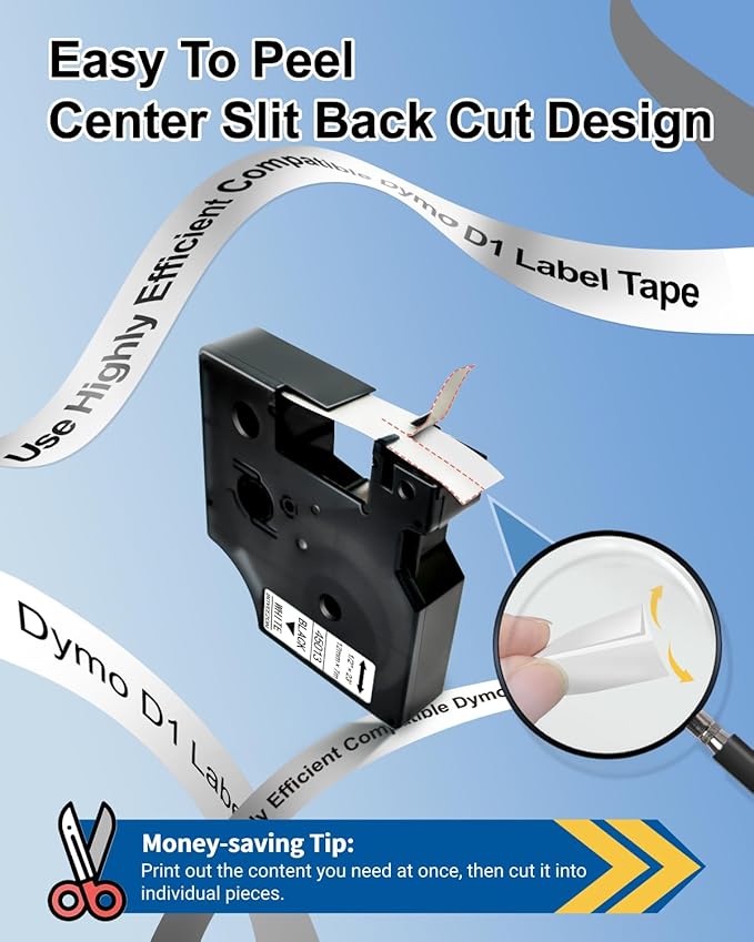 5 x 45013s Replacement for DYMO D1 Label Tape 1/2 Inch x 23 Ft, Black on White, 45013 D1 Label Maker Refills for DYMO LabelManager 160 210D 260P 280 360D 420P 450D (S0720530 12mm x 7m)