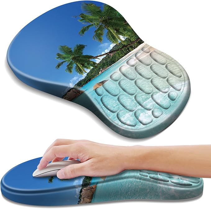 YIWEI Ergonomic Mouse Pad with Wrist Rest Support, Mousepad with Comfortable Memory Foam Wrist Rest and Non-Slip PU Base for Pain Relief, Computer, Laptop, Office, Home (Beach)