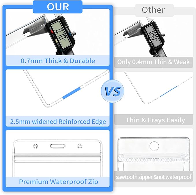 50 pcs Clear Horizontal ID Badge Holder, Waterproof Plastic Name Tag Sleeve with Resealable Zip, 2.44" x 3.7"Card Protector for Nurse, Teacher, Student, Office, School Use