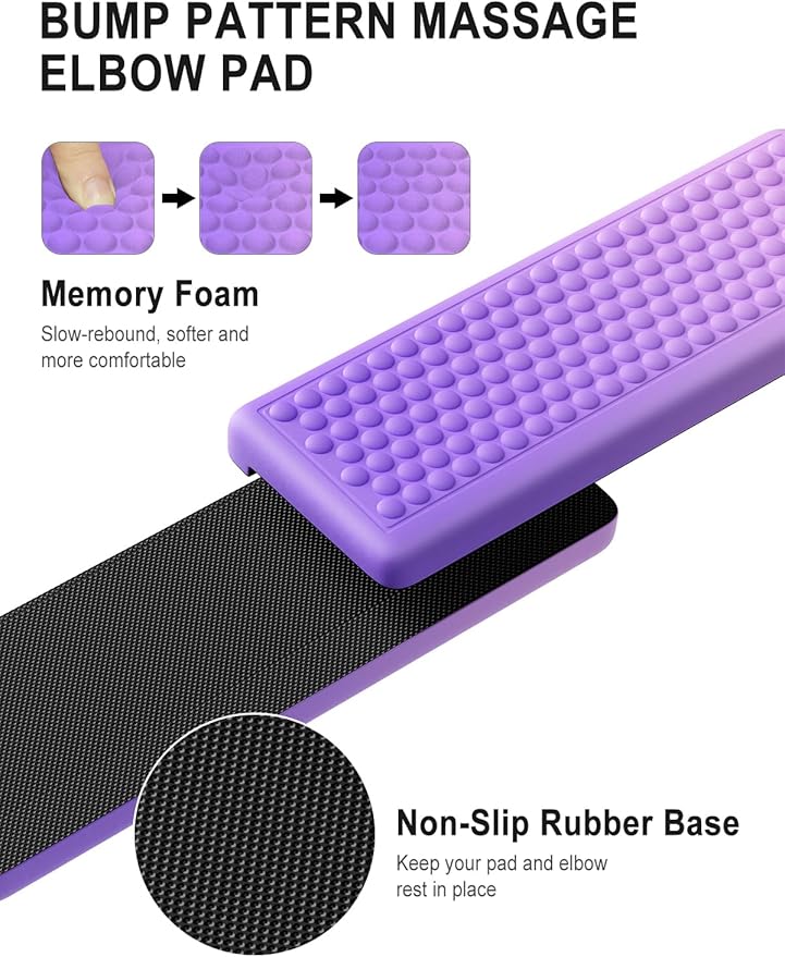 Hsurbtra L-Shaped Desk Elbow Pad, 2-Piece Soft Memory Foam Elbow Support Padding with Non-Slip Rubber Base, Ergonomic Desk Edge Cushion Wrist Rest for Office, Home, Work, Gaming, Purple Pink