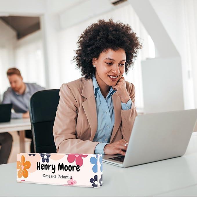 Custom Name Plate for Desk, Personalized Acrylic Office Name Sign with Name & Title, Elegant Desk Decor for Women Men, Employee Appreciation Gift (Colorful Flower)