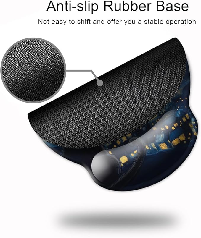 Ergonomic Mouse Pad with Wrist Support,Mouse Pad with Wrist Rest and Coaster Set,Office Supplies Non-Slip Mouse Pads for Desk, Non-Slip Comfortable,Cute Black Cat