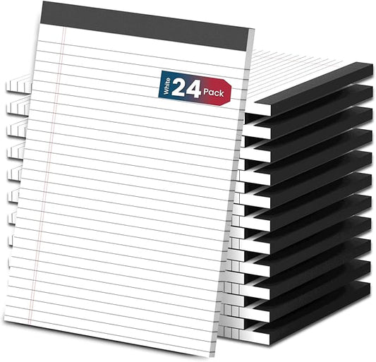 White Legal Note Pads 8.5X 11'', 24 Pack Legal Paper Note Pads, Micro Perforated Wide Ruled Lined Writing Pads 30 Sheets per Notepad Double-Side Printed Legal Note Pad 8.5x11 for Home, Office, School