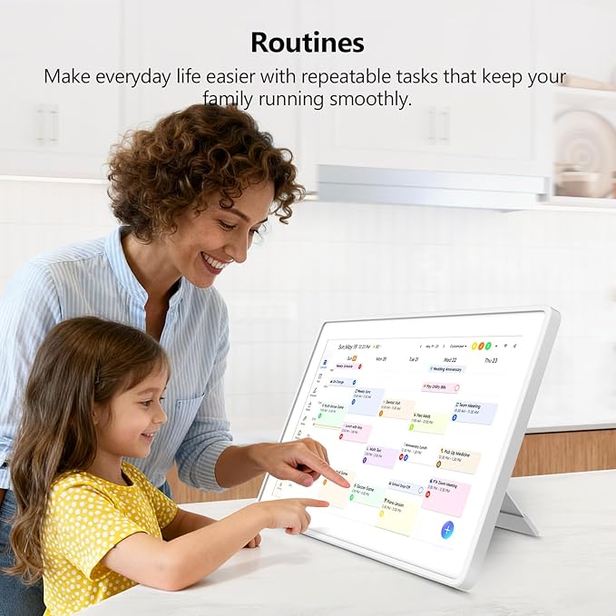 Digital Calendar, 15.6 Inch Wall Planner Electronic Calendar & Chore Chart, Smart Touchscreen Interactive Display for Family Schedules, Great for Organizing Your Routines, Wall & Desk Mountable White