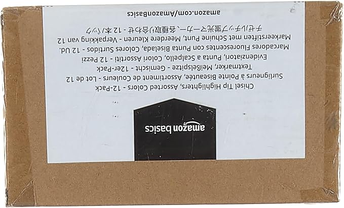 Amazon Basics Highlighters, Fluorescent Ink, Chisel Tip, Assorted Colors, School Supplies, 12 Pack