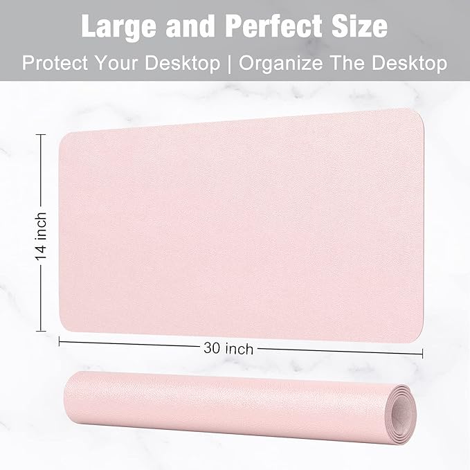 Hsurbtra Desk Pad, 30" x 14" PU Leather Desk Mat, XL Extended Mouse Pad, Waterproof Desktop Blotter Protector, Non-Slip Ultra Thin Large Laptop Keyboard Writing Mat for Office Home, Pink