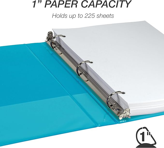 Samsill Durable 1 Inch Binder, Made in The USA, D Ring Binder, Customizable Clear View Cover, Blue Coconut, Holds 225 Pages