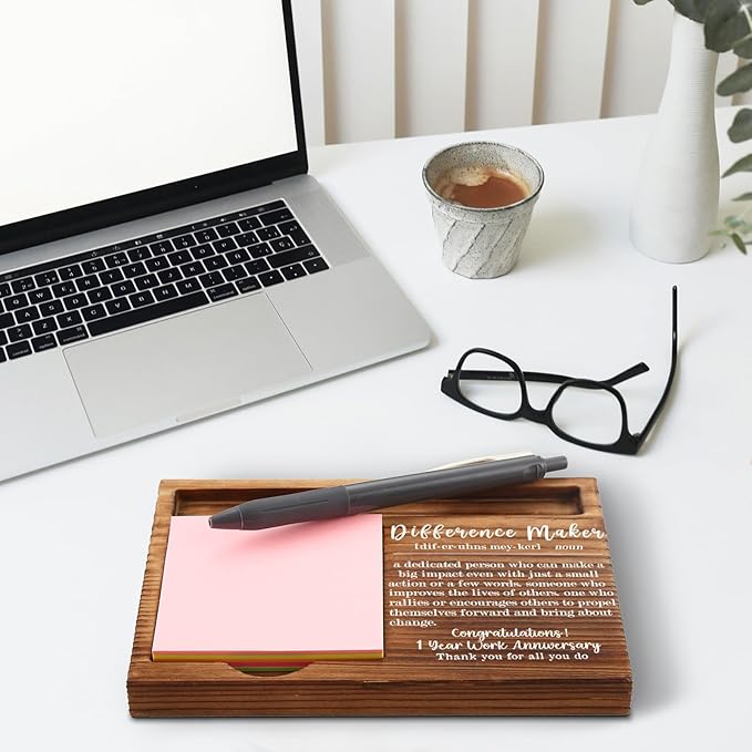 1st Work Anniversary Sticky Note Holder, Thank You Appreciation 1 Year Work Anniversary Decor Gifts for Coworker, Employee, Him, Her, Happy 1st Work Anniversary Self-Stick Note Pad Holders GAA48