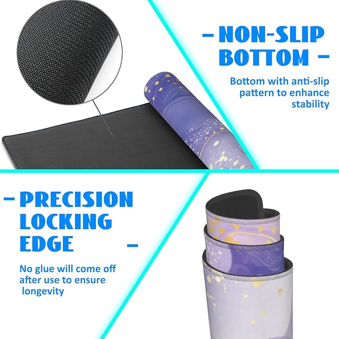 Desk Mat, Purple Rose and Lavender Liquid Marble Extended Gaming Mouse Pad Large, 35.4"x15.7" Big Mouse Pad with Non-Slip Base and Stitched Edge, Long Computer Keyboard Mouse Mat for Home Office Work