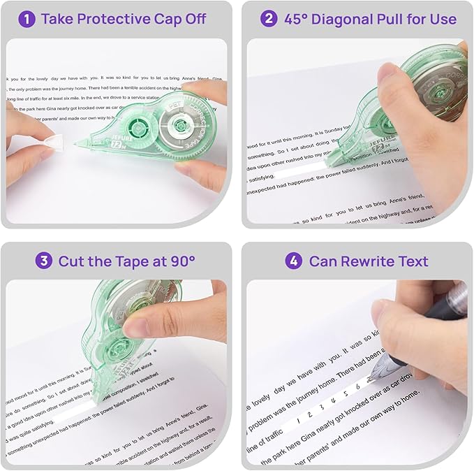 12 Pcs Colorful Core Correction Tape, 39.37 Ft White Wrong Out Tear-Resistant Bulk, Instant Corrections Easy to Use Applicator for School, Office, Note Taking, Journal (Tape Width 0.2 in)