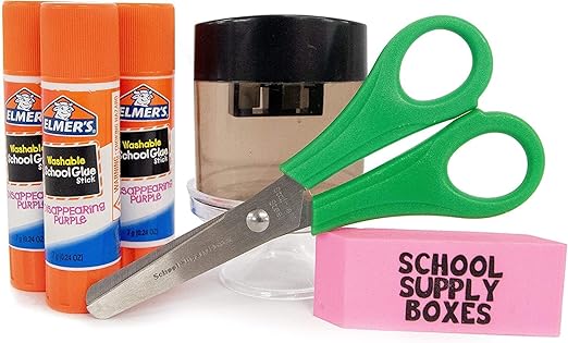 Back to School Supply Box Grades K-5 - School Supply Boxes - 32 Piece School Supplies Kit Includes Markers, Crayons, Pencils, Scissors, Folders, Glue Sticks, Notebook, and Composition Book