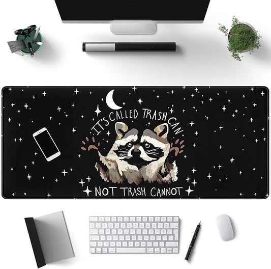 It's Trash Can Not Trash Cannot Desk Pad Cute Black Desk Mat Gaming Screaming Possum Mouse Pad Black Desk Matt for Desktop Keyboard Mouse Desk Mat with Stitched Edges Rubber Computer pad 31.5x11.8in