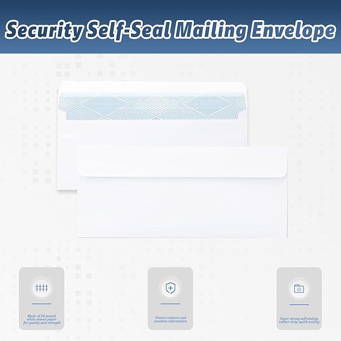 Yeplan 100PCS #10 Envelopes Letter Size Self Seal Business Envelopes No Window Security Mailing Envelopes Size 4-1/8 x 9-1/2 Inch - White 24LB Paper