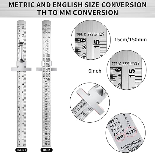 6 Inch 15 cm Pocket Ruler Flexible Precision Stainless Steel Ruler with Detachable Clips Stainless Steel Pocket Clip Scale Gauge Metric British System(10 Pieces)