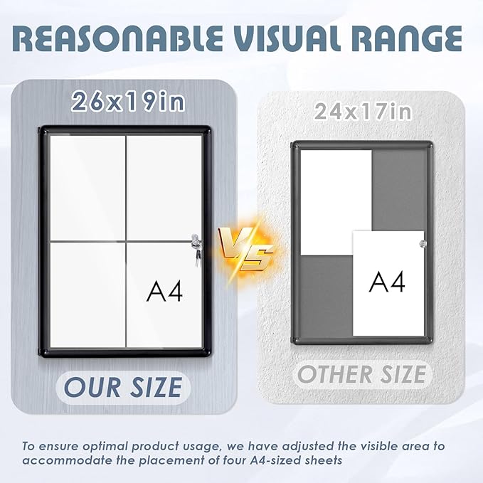 Enclosed Bulletin Board Lockable Display Case Message Board with Locking Door for Indoor, Grey Felt, Black Aluminum Frame, 26 X 20 in